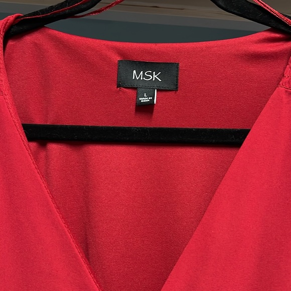 Red long sleeve, smocked waist, pullover dress ruffled-hem dress from MSK - Picture 2 of 7